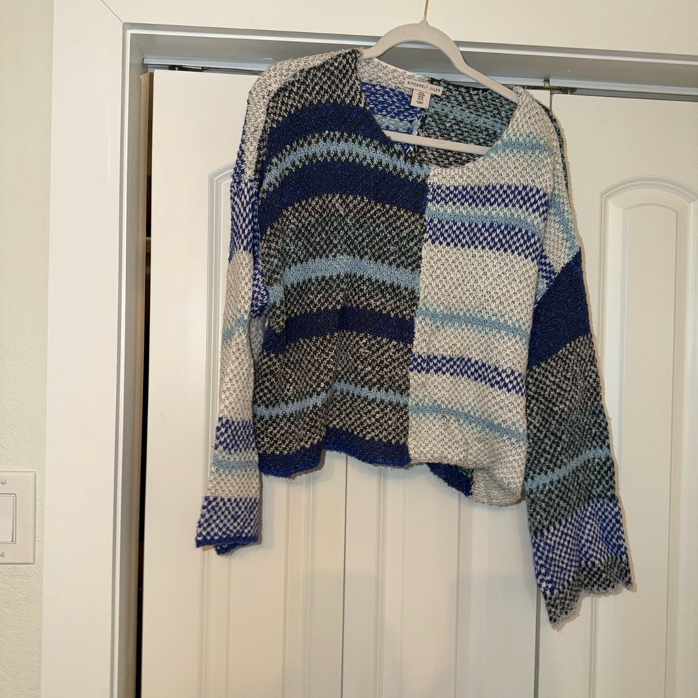 Sincerely Jules Blue And Gray Patchwork Sweater - image 1